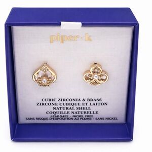 Piper K Asymmetrical Stud Earrings – CZ, Natural Shell & Pearl, NWT